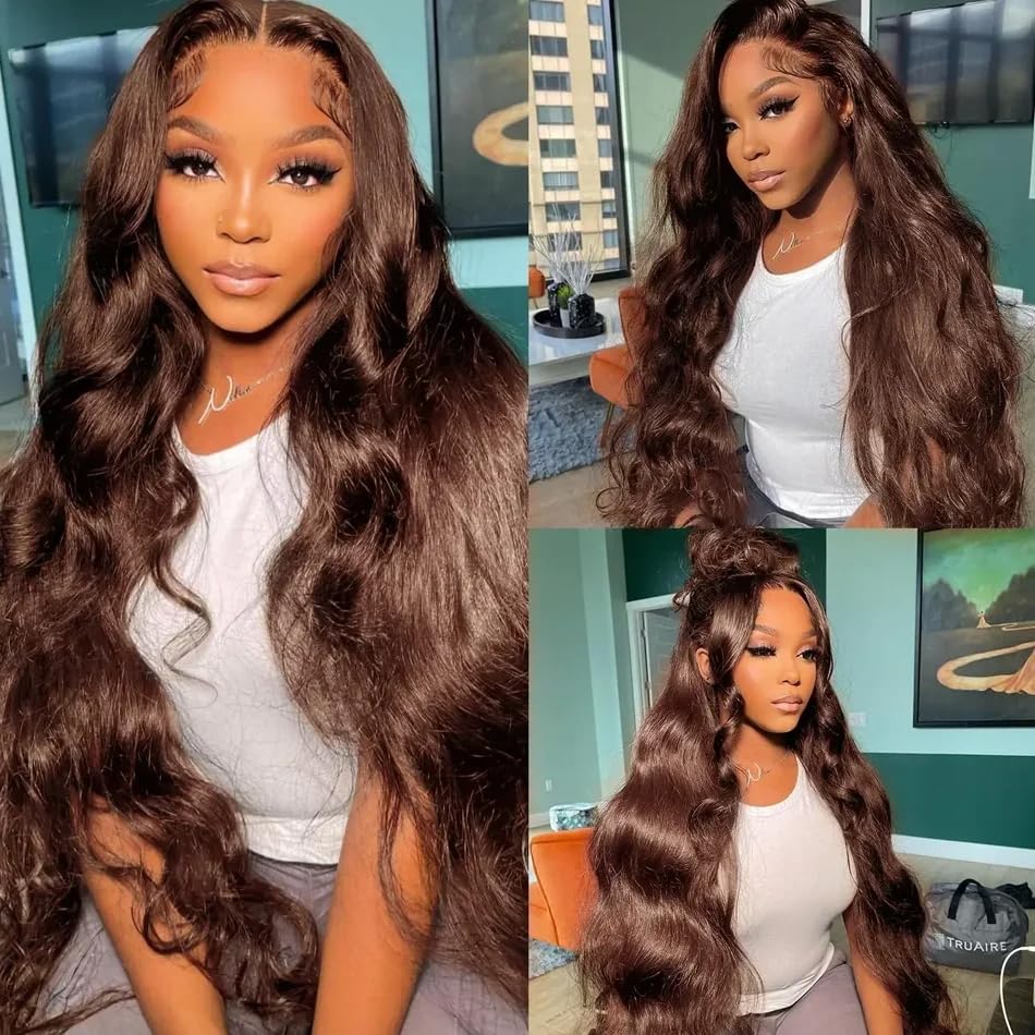 Chocolate Brown 13x4 Lace Front Wig Human Hair Color 4 Body Wave Density